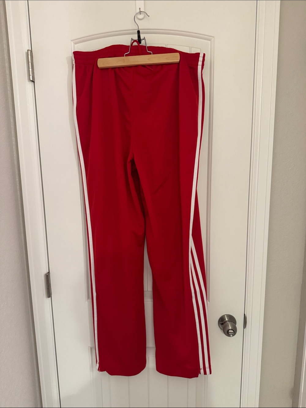 adidas men’s Red Joggers with White Side Stripes - Picture 2 of 2